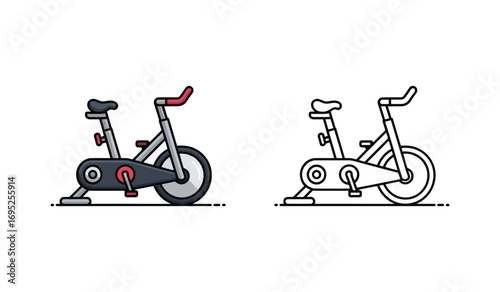 Exercise bike outline and colored icon for fitness related content