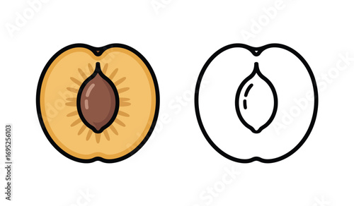 Peach Slice Vector Illustration With and Without Color Filling Style