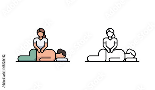Massage Therapy and Wellness Concept with Flat Design and Line Art