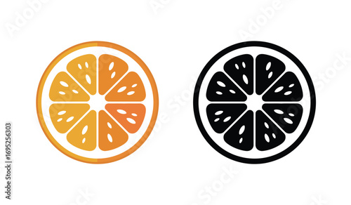 Orange slice icons in color and black outline for designs
