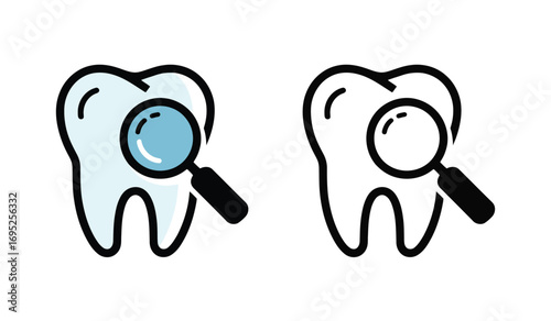 Dental Check Up Vector Illustration with Magnifying Glass and Tooth