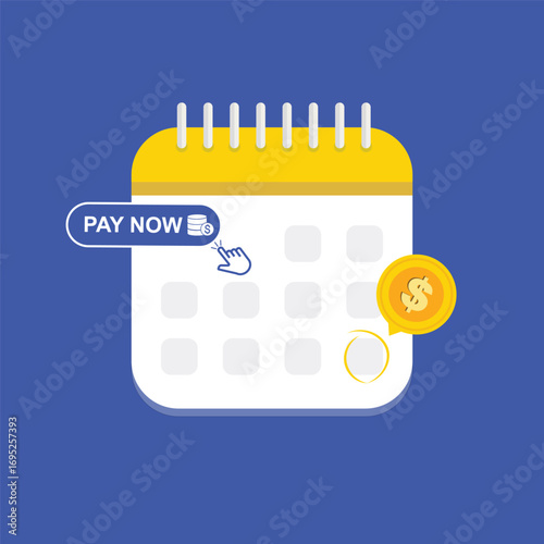 Payment date in calendar. Subscription payment. Monthly payment date. Regular payments online. Vector illustration.