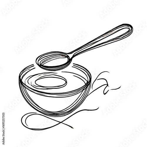 Spoon drawing, one continuous line, isolated on white background