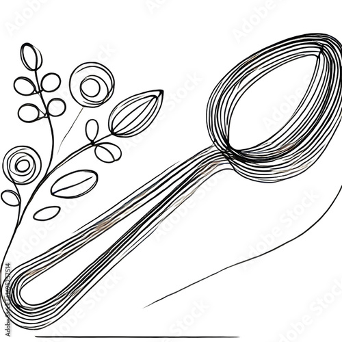 Spoon drawing, one continuous line, isolated on white background