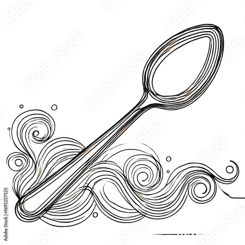 Spoon drawing, one continuous line, isolated on white background