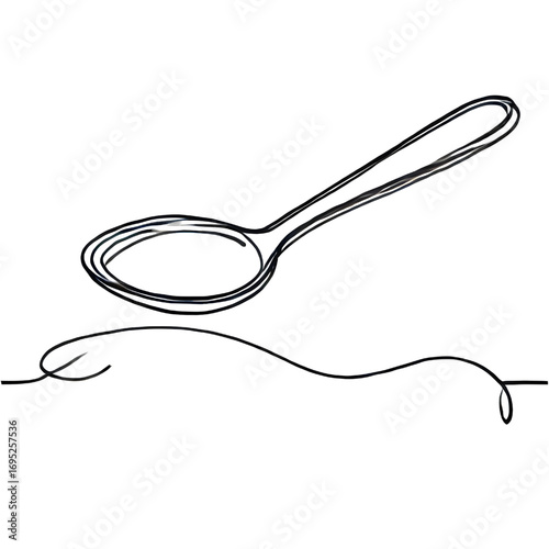 Spoon drawing, one continuous line, isolated on white background