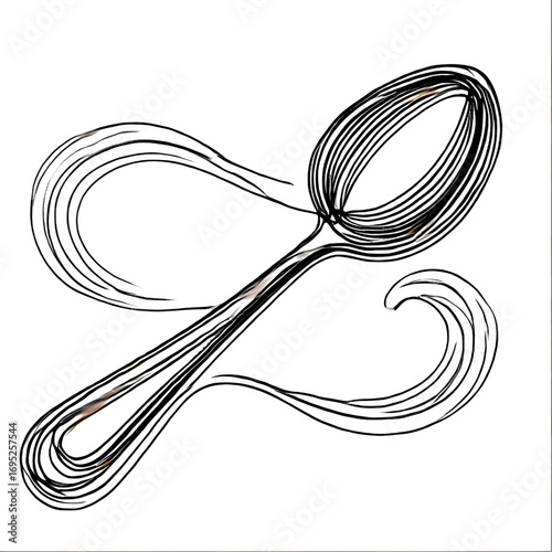 Spoon drawing, one continuous line, isolated on white background