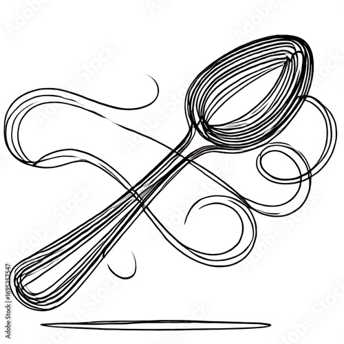 Spoon drawing, one continuous line, isolated on white background