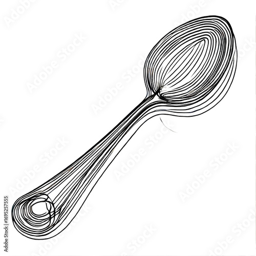 Spoon drawing, one continuous line, isolated on white background