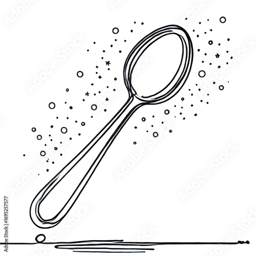 Spoon drawing, one continuous line, isolated on white background
