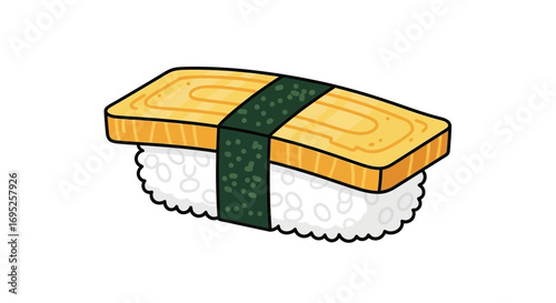 A delightful tamago nigiri sushi drawing, presented on a clean white background