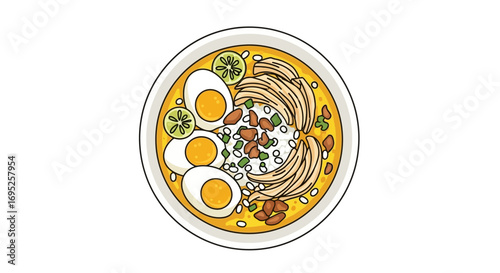 A vibrant illustration showcasing a flavorful asian chicken noodle soup bowl