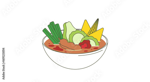 Bowl of Indonesian traditional sayur asem soup vector illustration