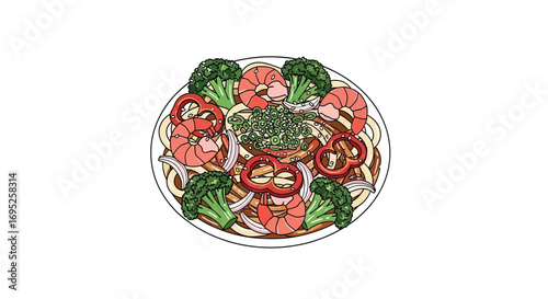 Delicious Asian Seafood Noodle Dish Served in a Bowl with Vegetables