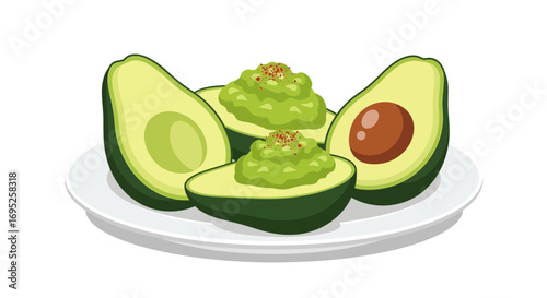 Delicious avocados and guacamole on a pristine white plate artwork