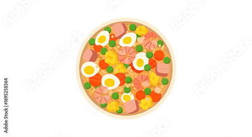 Delicious celebratory pancit palabok vector illustration on white backdrop