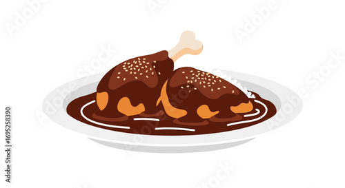 Delicious Chicken Drumsticks with Rich Sauce on a Plate Illustration
