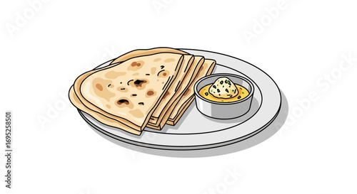 Delicious flatbread served with dipping sauce displayed on a plate
