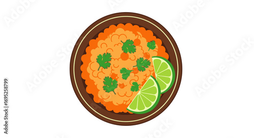 Delicious Risotto Dish with Cilantro and Lime in Rustic Bowl Illustration