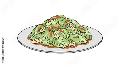 Digital Illustration of a Cabbage Salad with Sesame Dressing and Nuts