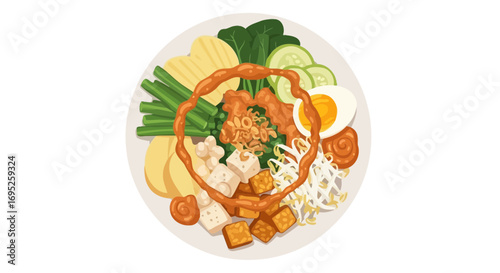 Illustration of a vibrant gado-gado dish, indonesian traditional salad