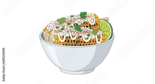 Illustration of elote in a bowl, a popular mexican street food