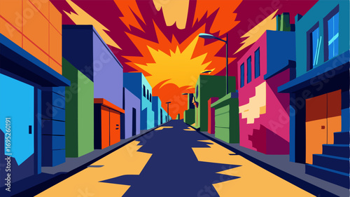 A stark contrast to the monotonous buildings around it this alley boasts an explosion of color and urban expression through its graffiti.
