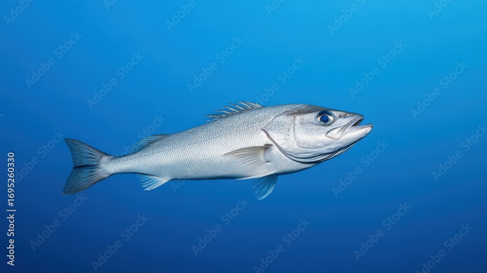Fototapeta premium Silver Fish Swimming in Clear Blue Water Against a Tranquil Background