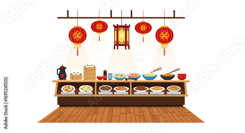 A captivating scene of Chinese Cuisine presented in a food stall display