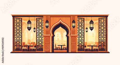 An alluring Middle Eastern restaurant setting with geometric doors