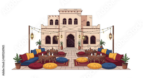 Charming Moroccan-Style Outdoor Lounge with Traditional Architectural Elements
