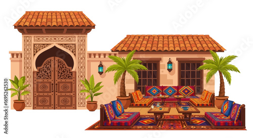 Exotic arabic architecture and cozy patio, ideal for microstock usage