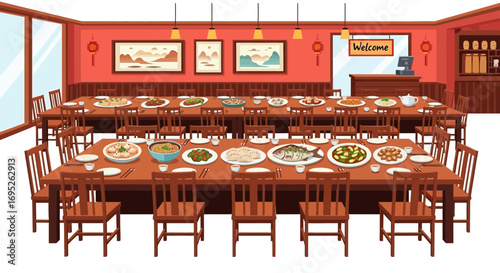 Lavish Chinese banquet setting in a formal dining room atmosphere