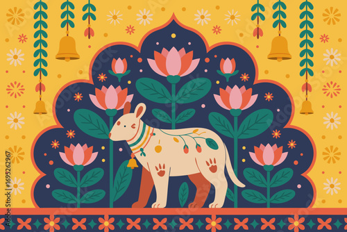 Lakshmi the Dog A Vibrant Vector Illustration of Indian Festive Art