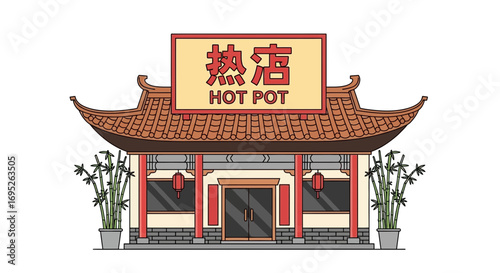 Vector illustration of a classic chinese restaurant, hot pot house