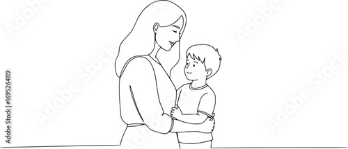 Mother and son line art vector illustration, mothers day celebration background
