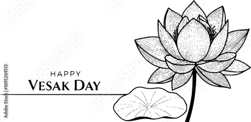 Lotus flower line art style, vesak day vector
