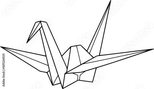 Crane origami line art vector illustration
