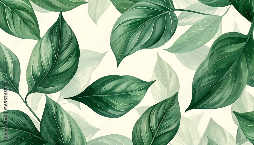 Fototapeta premium Lush green leaves on a white background