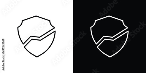 Broken shield icon with black and white strokes