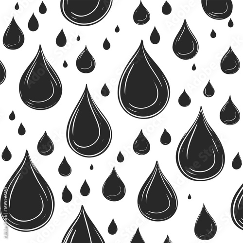 Rain drop bold outline black line art seamless pattern with thick strokes on white background 2
