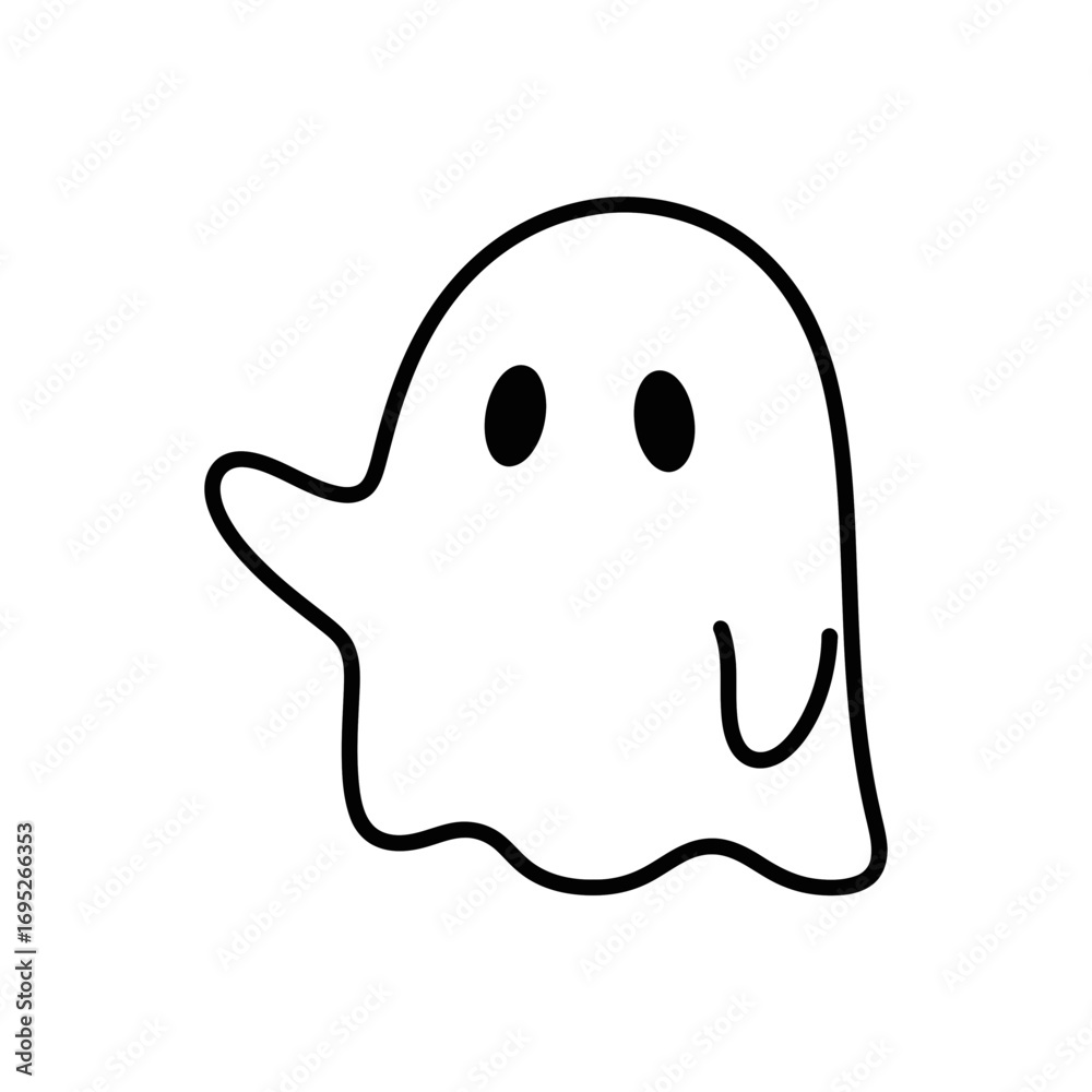 Naklejka premium Friendly ghost icon waving in a simple vector style 