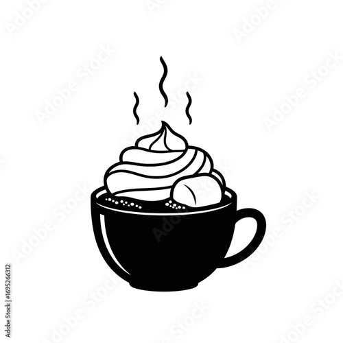 Hot Cocoa Mug Icon with Whipped Cream and Toppings  