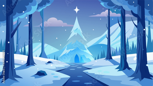 A snowcovered forest with a magical aura as if time has frozen in this tranquil and serene environment.