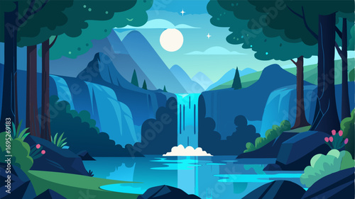 Hidden waterfalls can be found a the trees adding to the magical and serene vibe of the lakeside forest.
