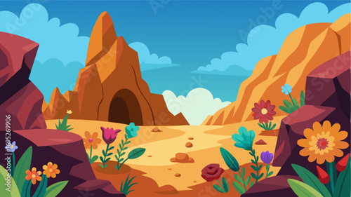 A the stark rocky desert lies a secret garden of colorful wildflowers a hidden treasure awaiting discovery.