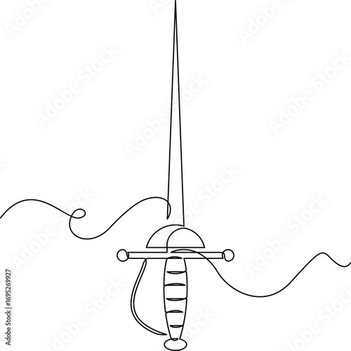 one line art Rapier vector illustration. line art, one continuous line, simple, hand drawn and sketch style. for icons, symbols, signs or logos. PNG