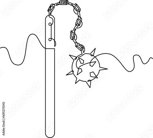 one line art Flail vector illustration. line art, one continuous line, simple, hand drawn and sketch style. for icons, symbols, signs or logos. PNG