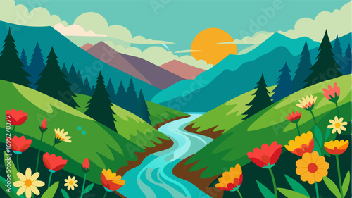 In the springtime the river valley explodes with colorful wildflowers creating a stunning contrast against the lush greenery.