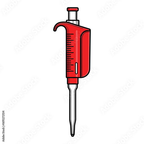 Art of red laboratory pipette for precise liquid measurement in scientific research and experiments, isolated on white background